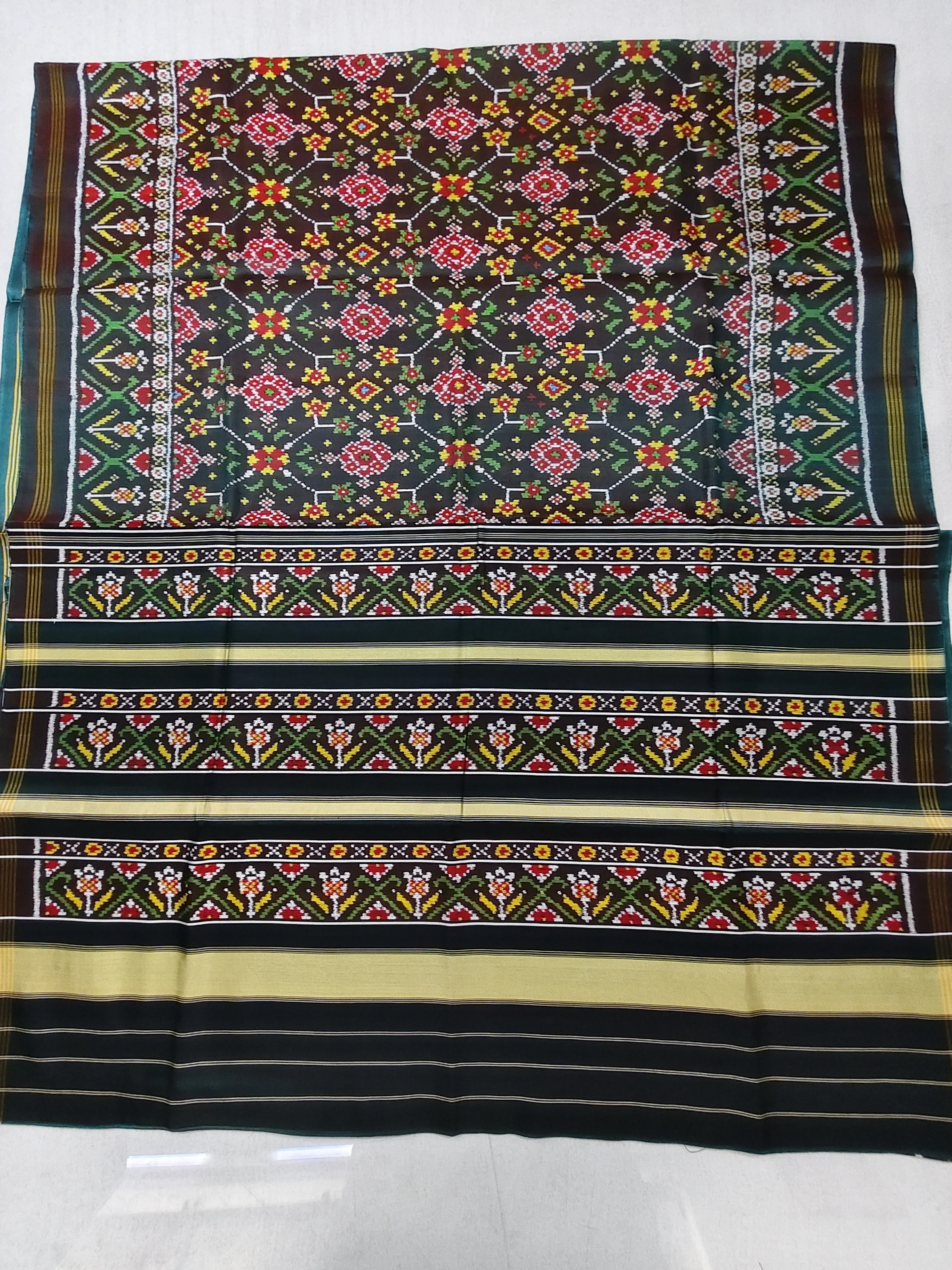 Rama Green Jad Border Navratan Motifs Twill Ikat Patola Saree