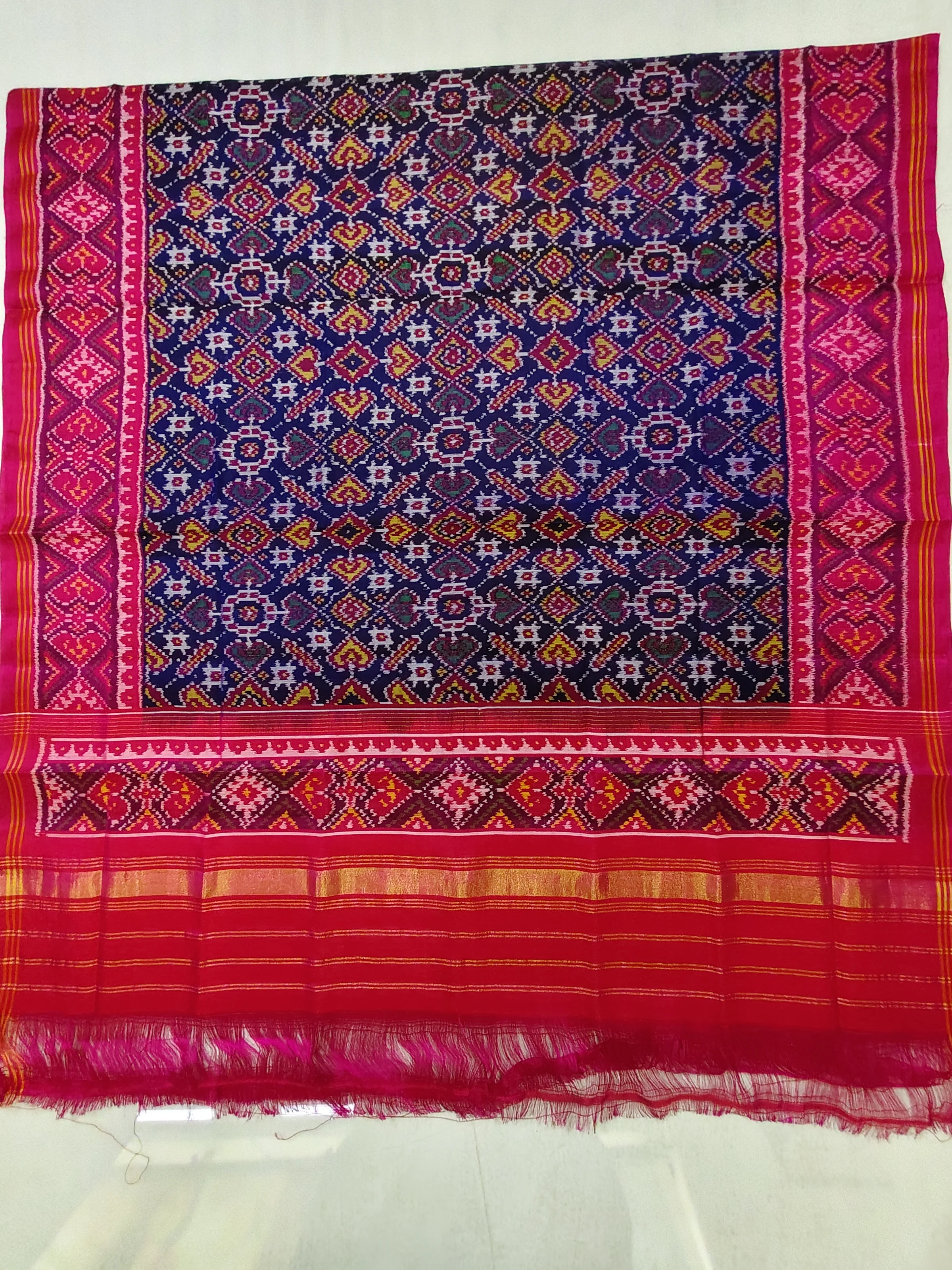 Pink Selari Indigo Blue Voragaji Manekchowk Single Ikat Dupatta for Chaniya Choli
