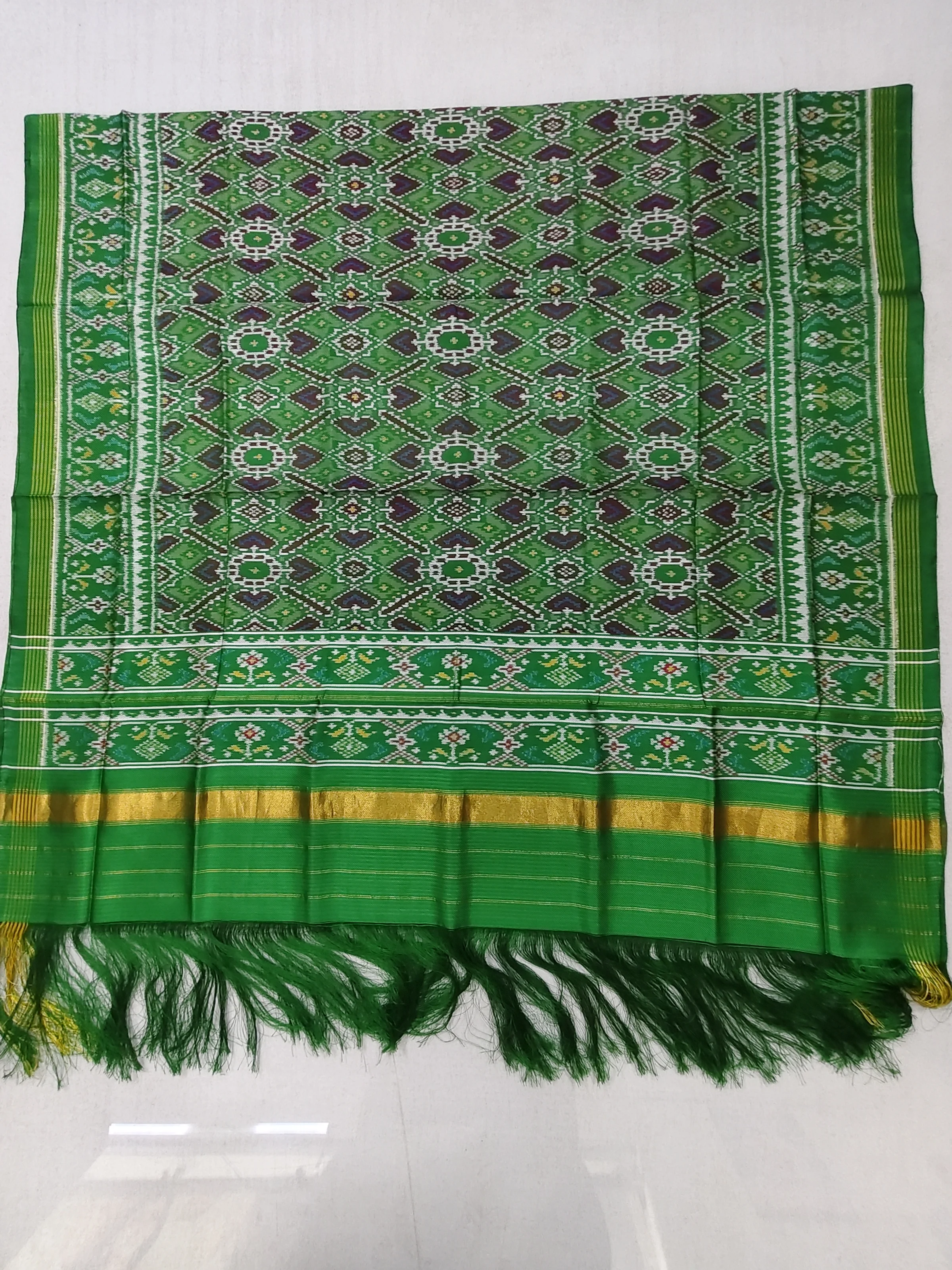 Green Manekchowk Selari Border Twill Ikat Dupatta for Chaniya Choli