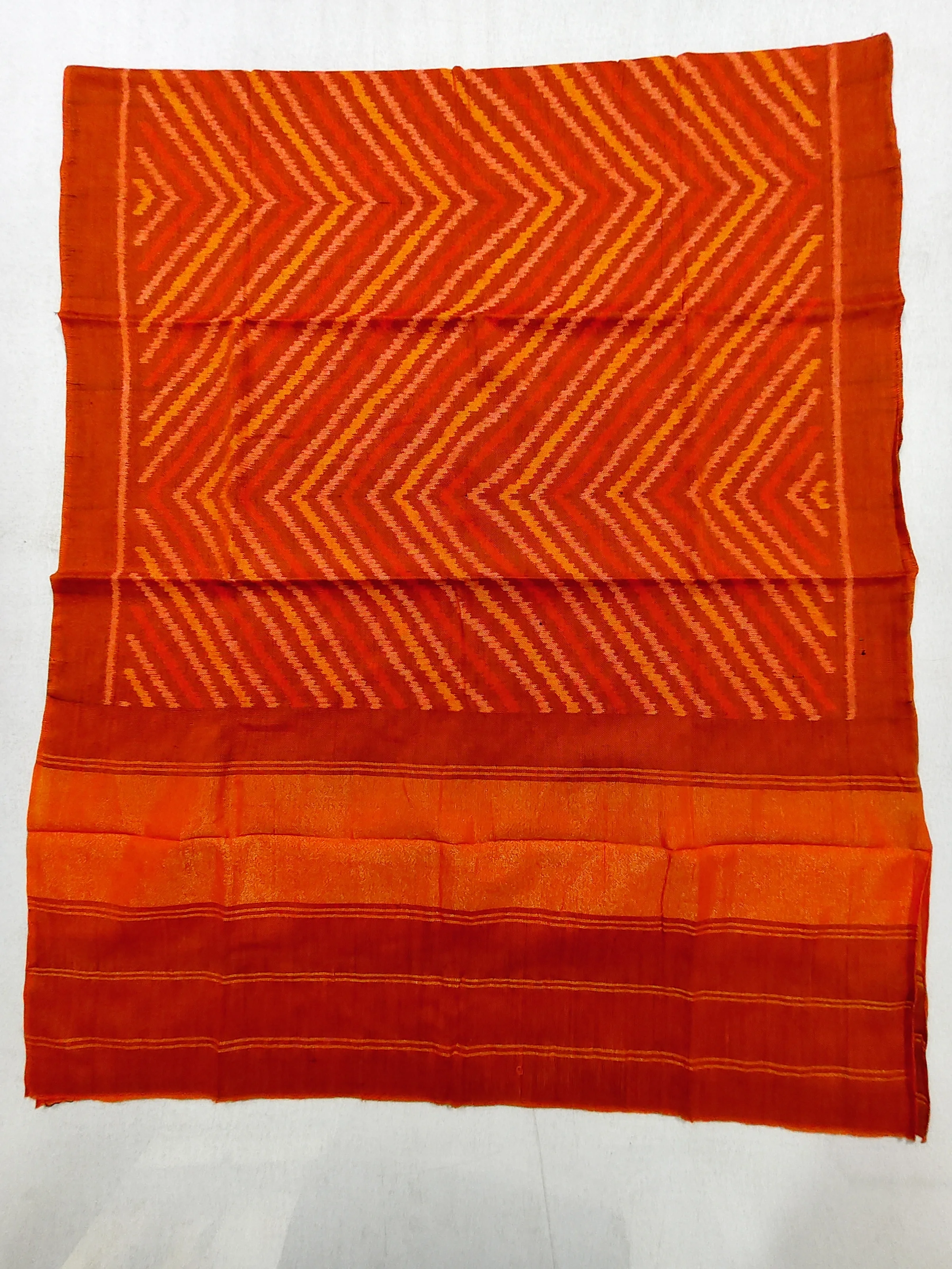 Orange Lehriya Motifs Woollen Shawl