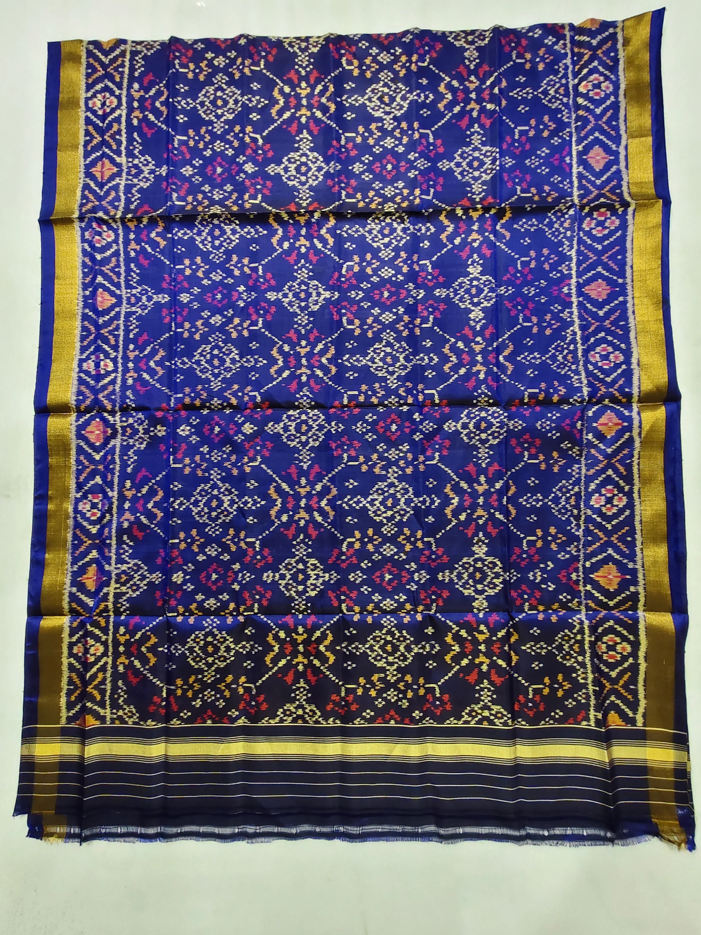 Blue Navratan Motifs Single Ikat Dress Dupatta