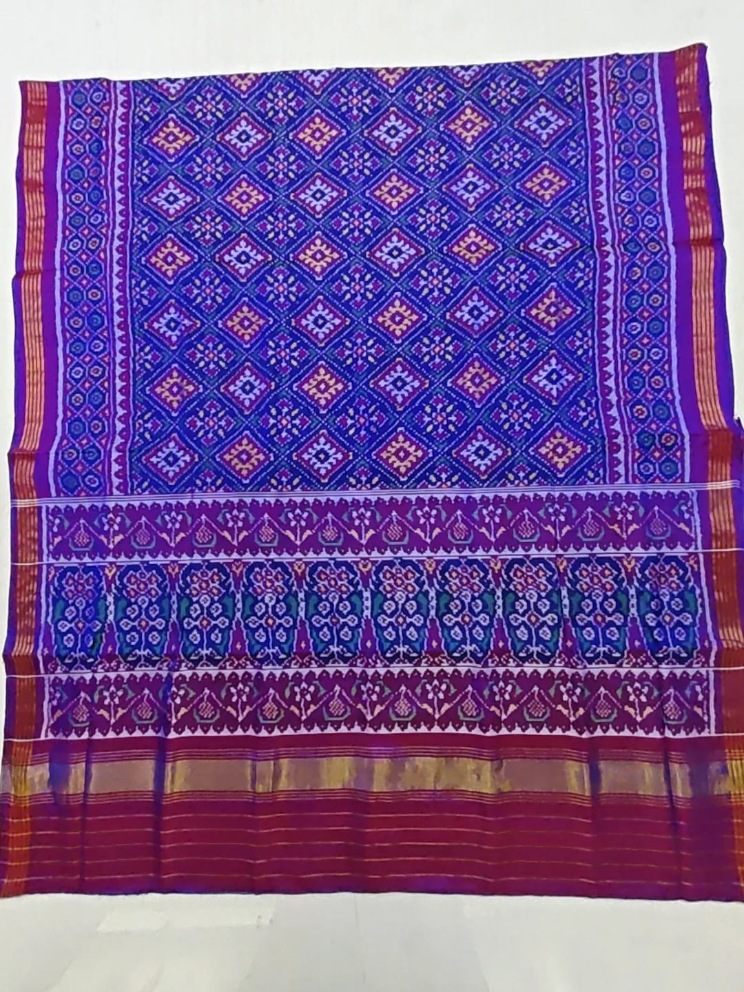 Blue Jansi Border Chandabhat Motifs Single Ikat Patola Saree 8 Ply Silk