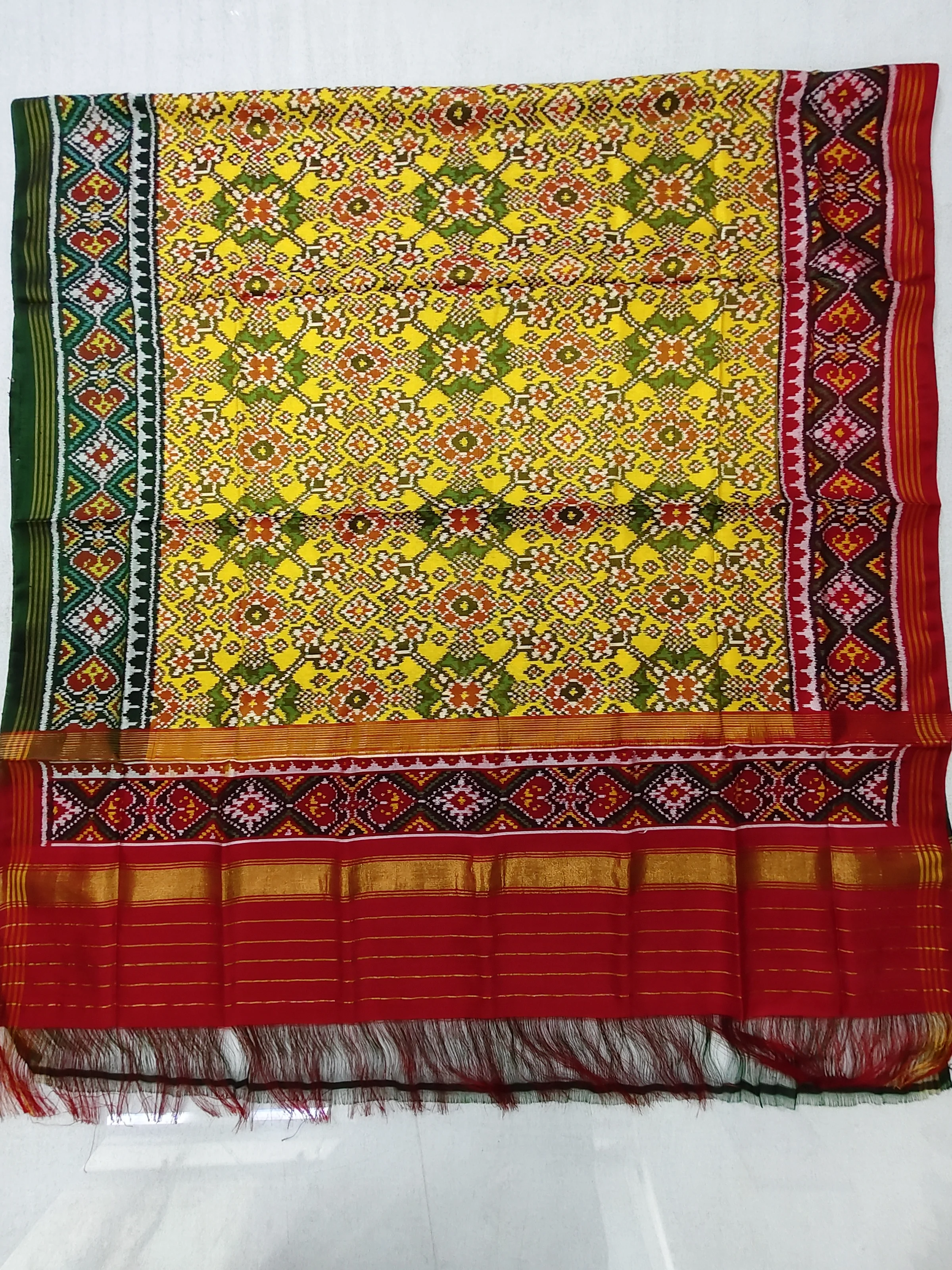 Ganga Jamna Selari Border Navratan Motifs Semi Ikat Dupatta for Chaniya Choli
