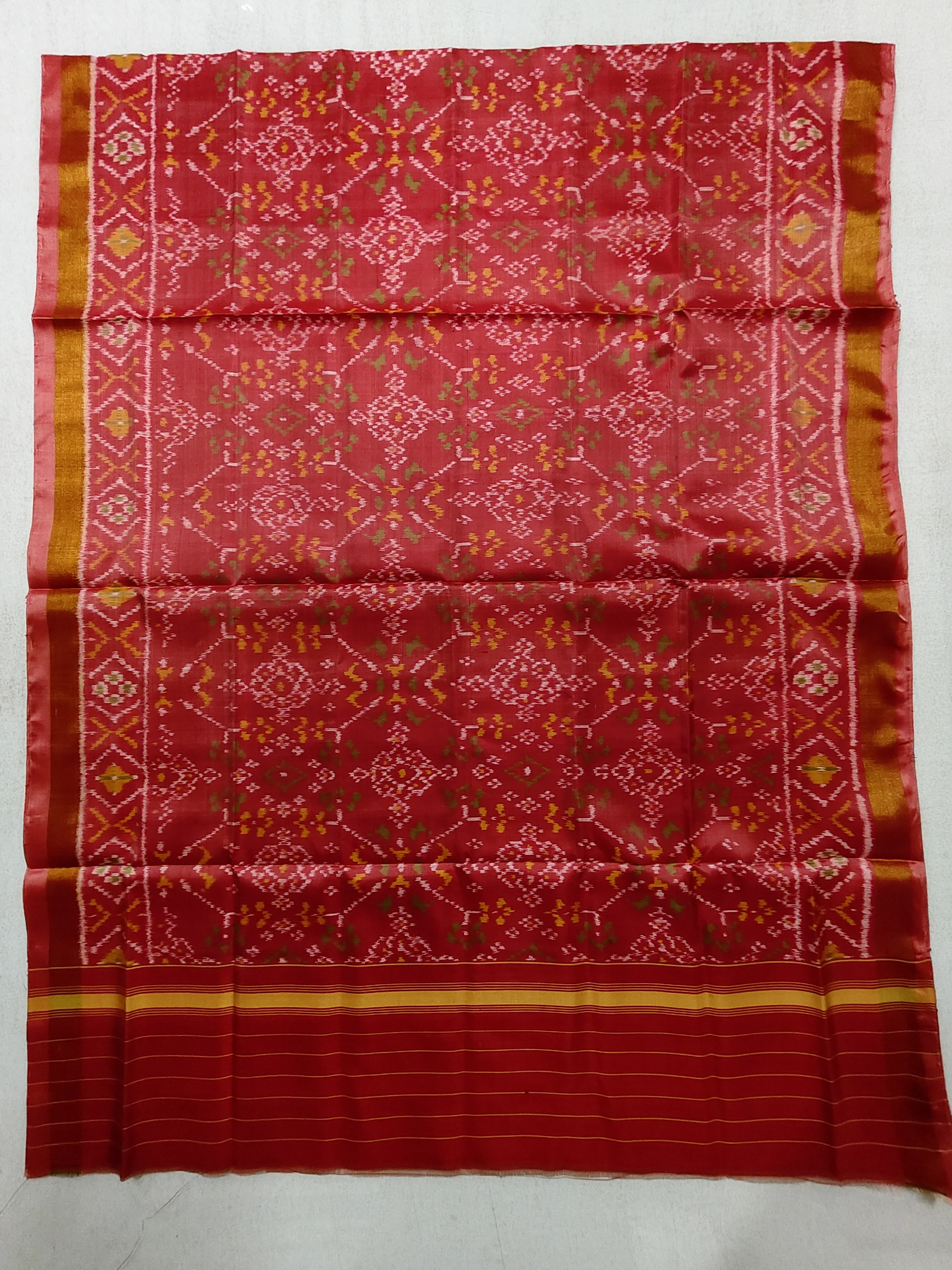 Orange Navratan Motifs Single Ikat Dress Dupatta
