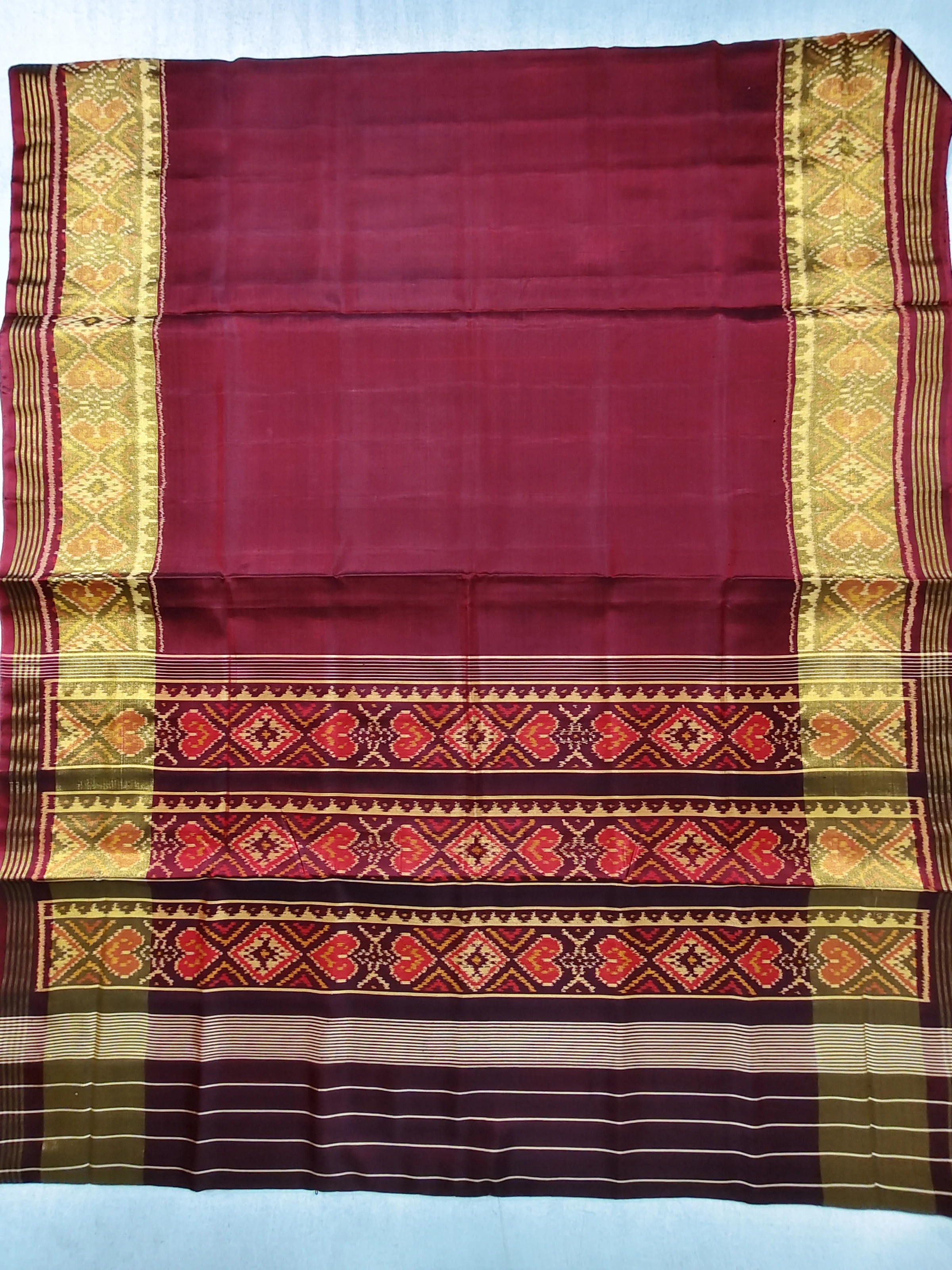 Brown Selari Border Brown Gala Single Ikat Patola Saree with Blouse Piece (6 Ply Silk)