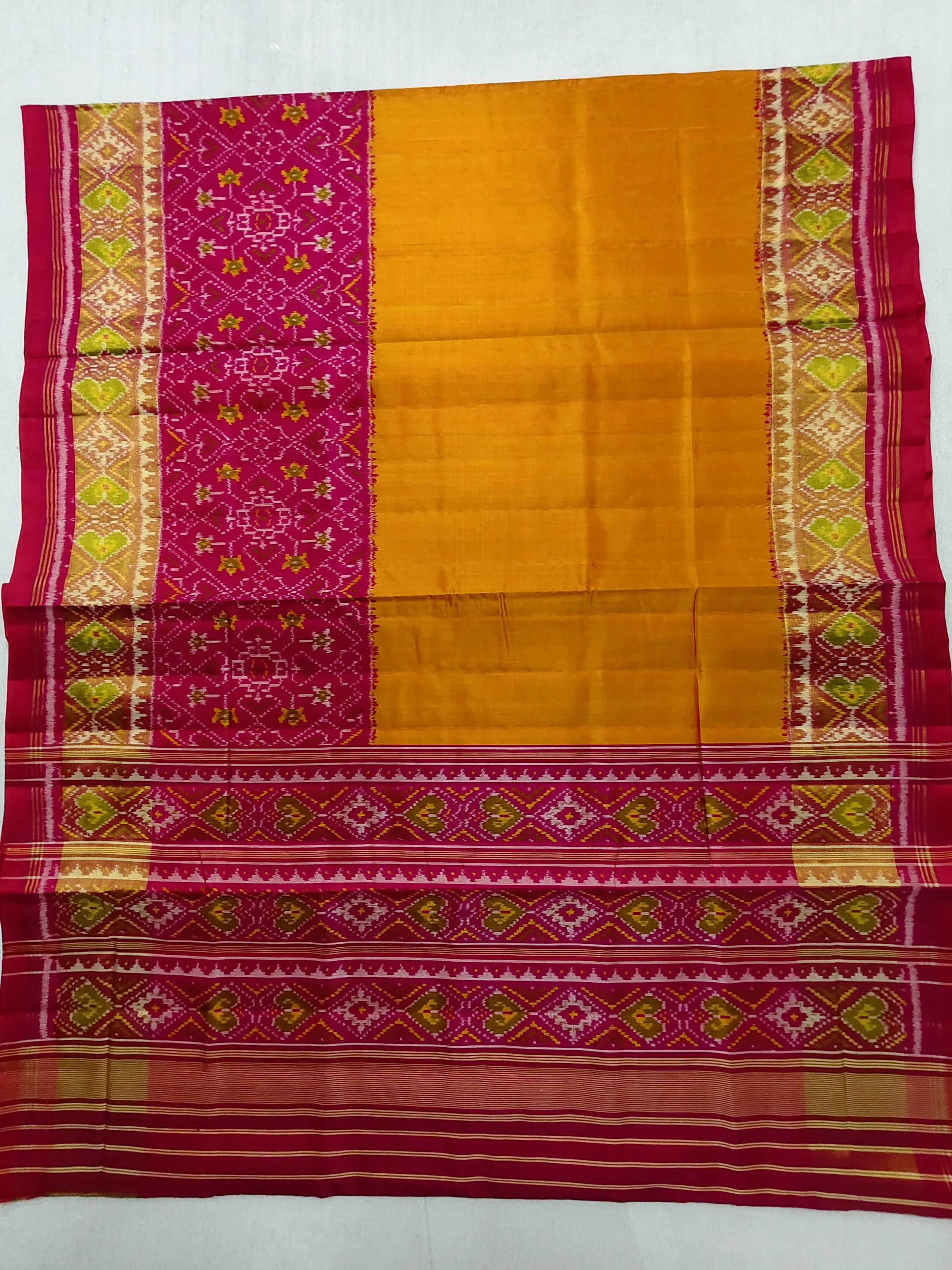 Pink Selari Border Mustard Skirt Fusion Motifs Single Ikat Patola Saree