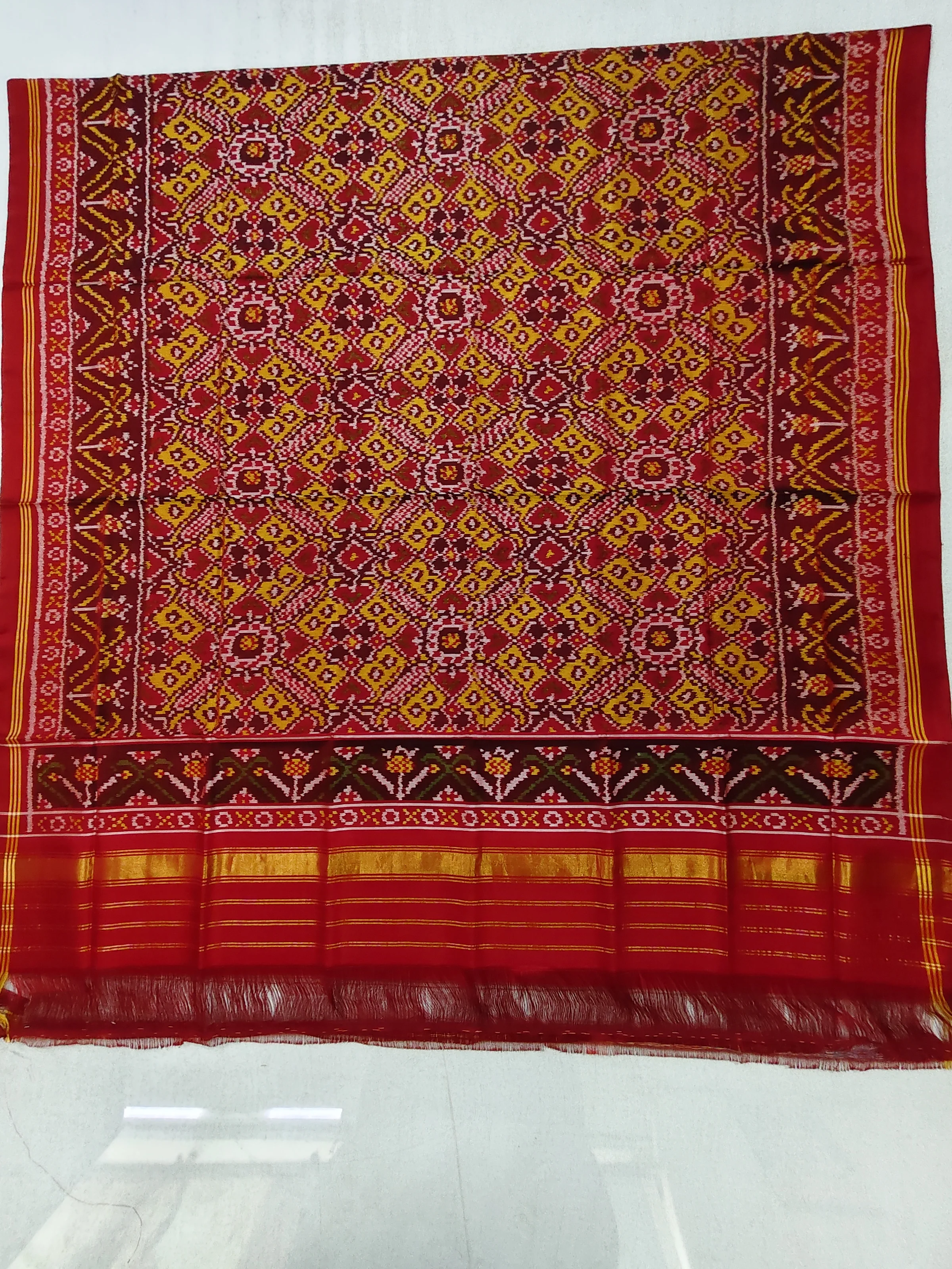 Red Mustard Selari Border Manekchowk Semi Ikat Dupatta for Chaniya Choli