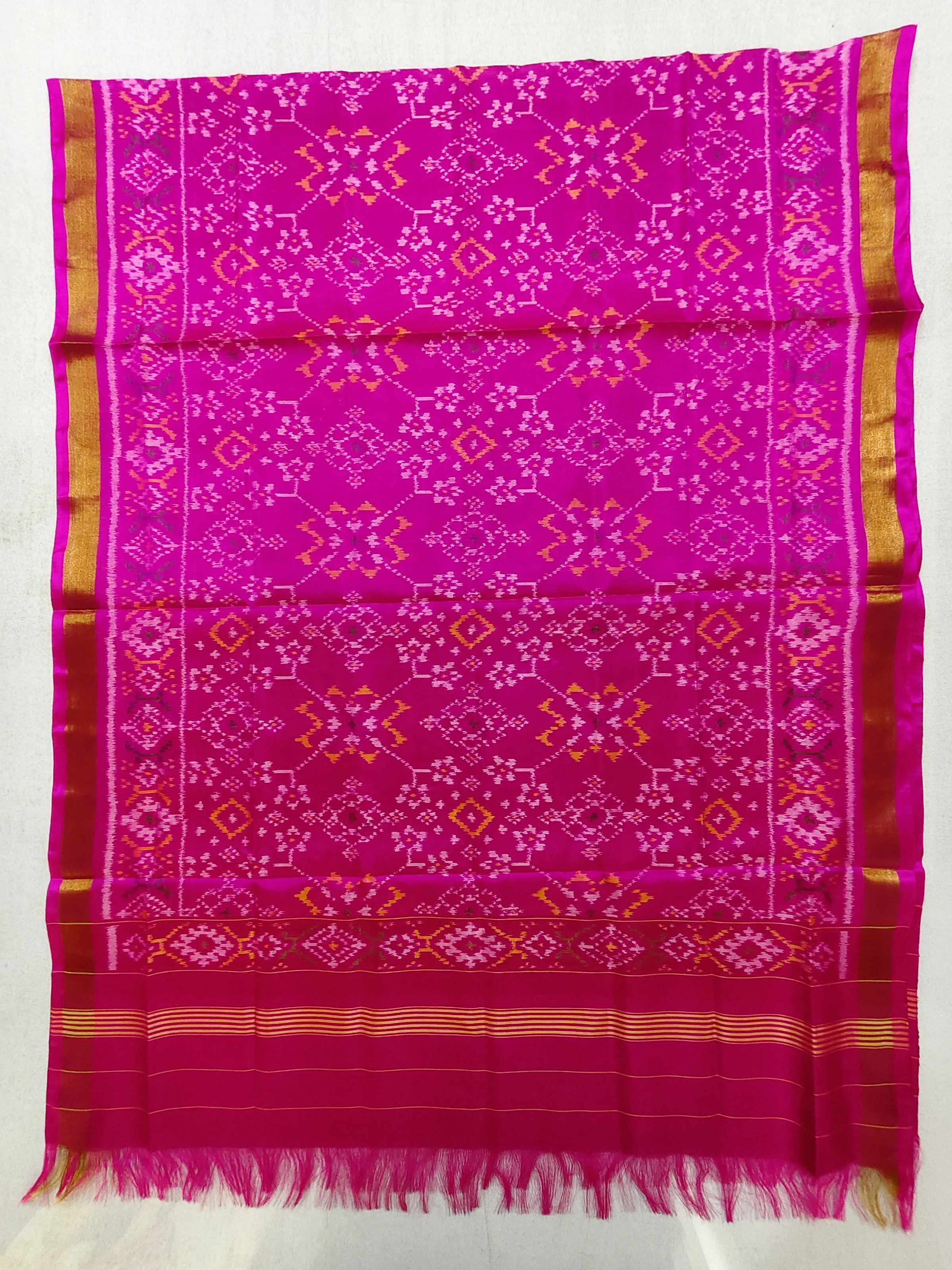 Rani Gulabi Navratan Motifs Single Ikat Dress Dupatta
