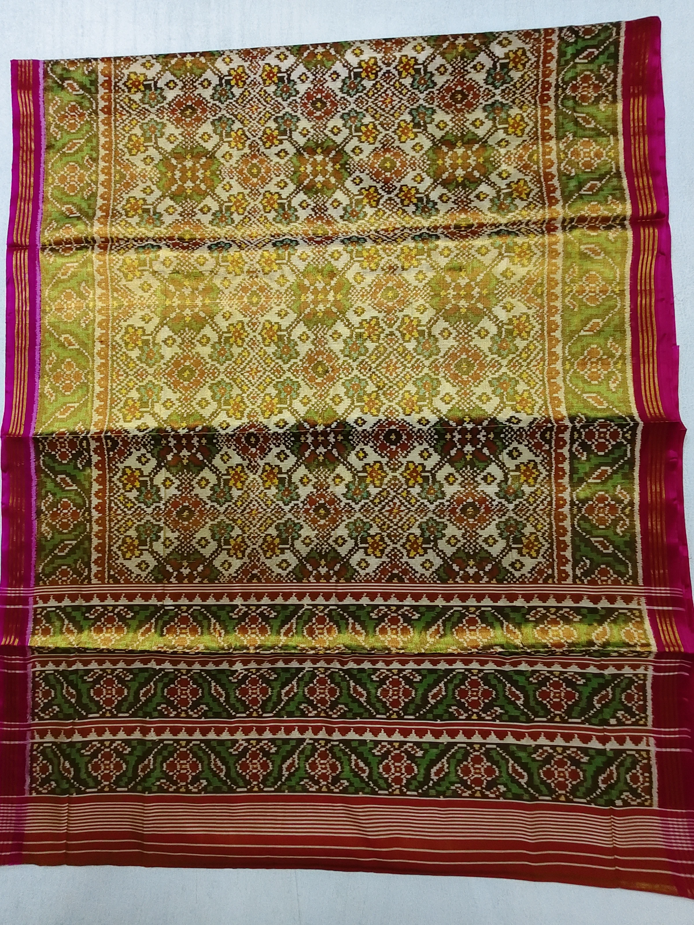 Tissue Patola Saree with White Navratan Motifs and Triful Border