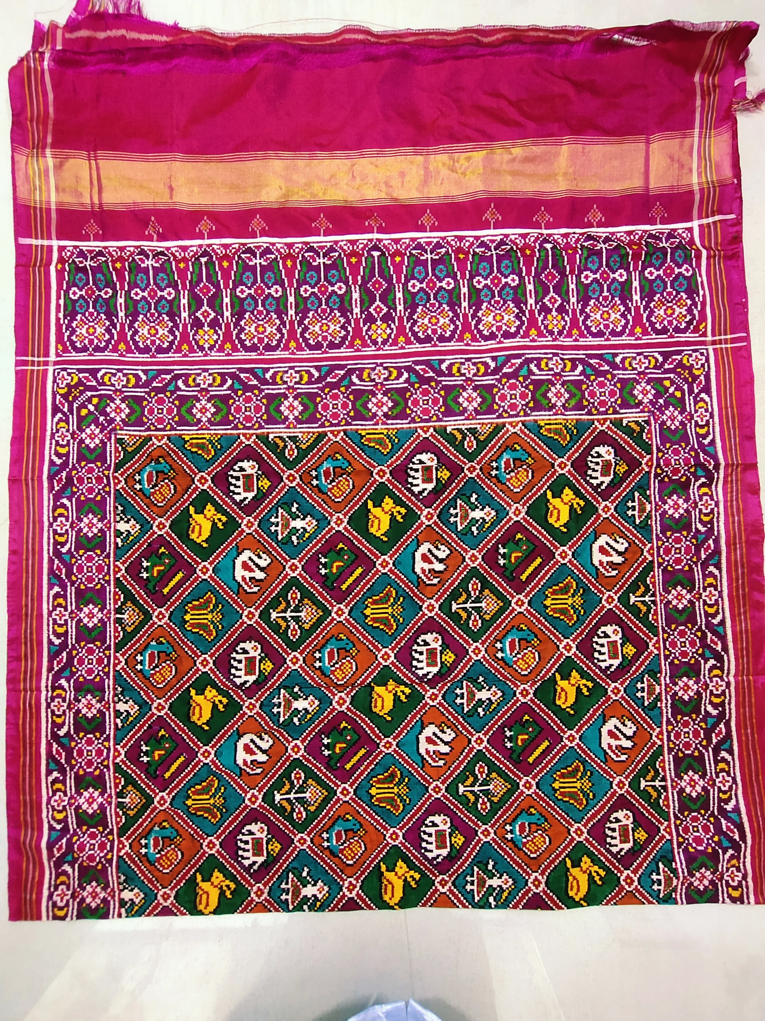 Double Ikat Patola Saree – Pink | Multi Animal Motifs | Rudraksh Border