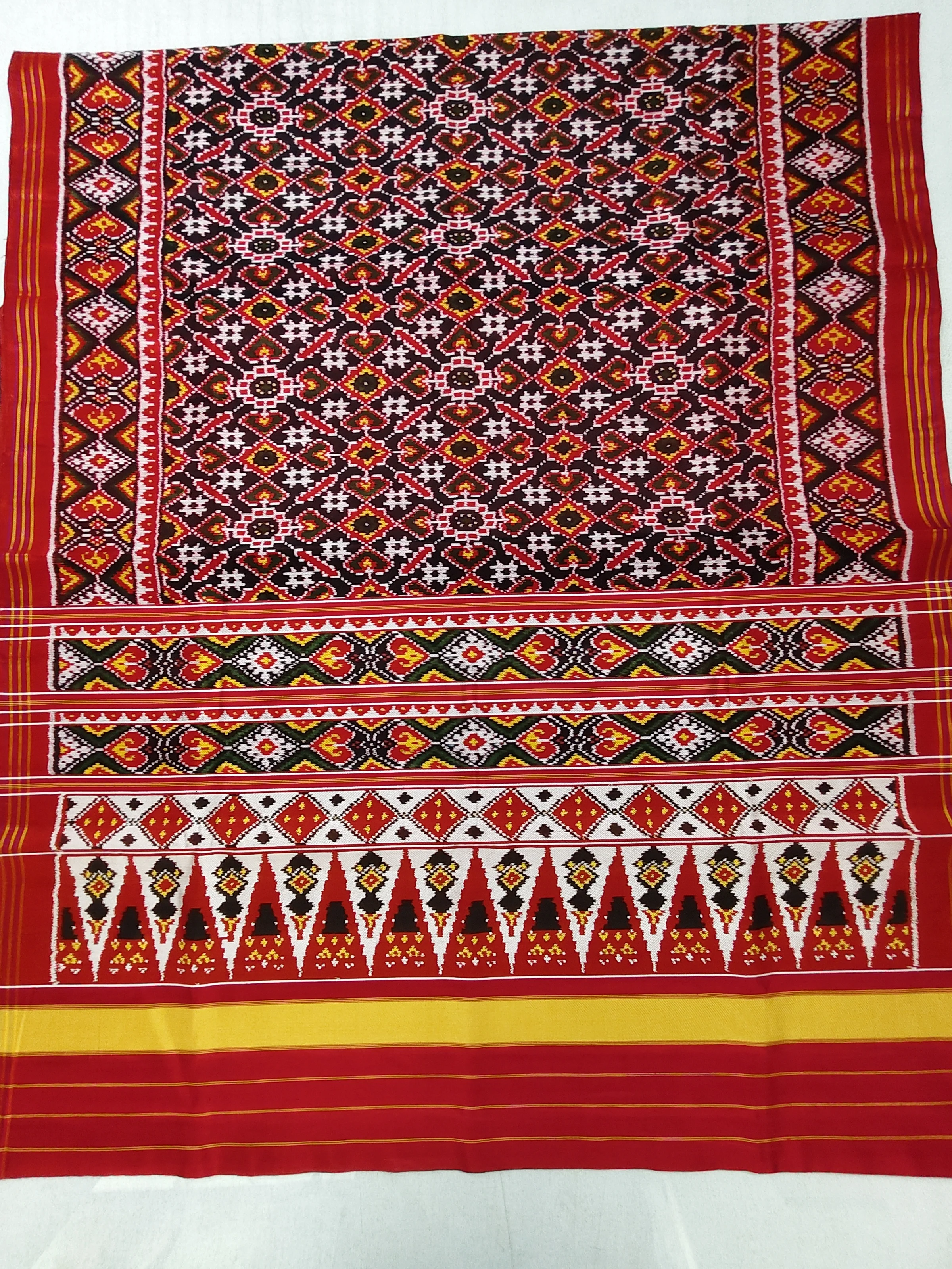 Red Selari Border Voragaji Manekchowk Temple Pallu Twill Ikat Patola Saree