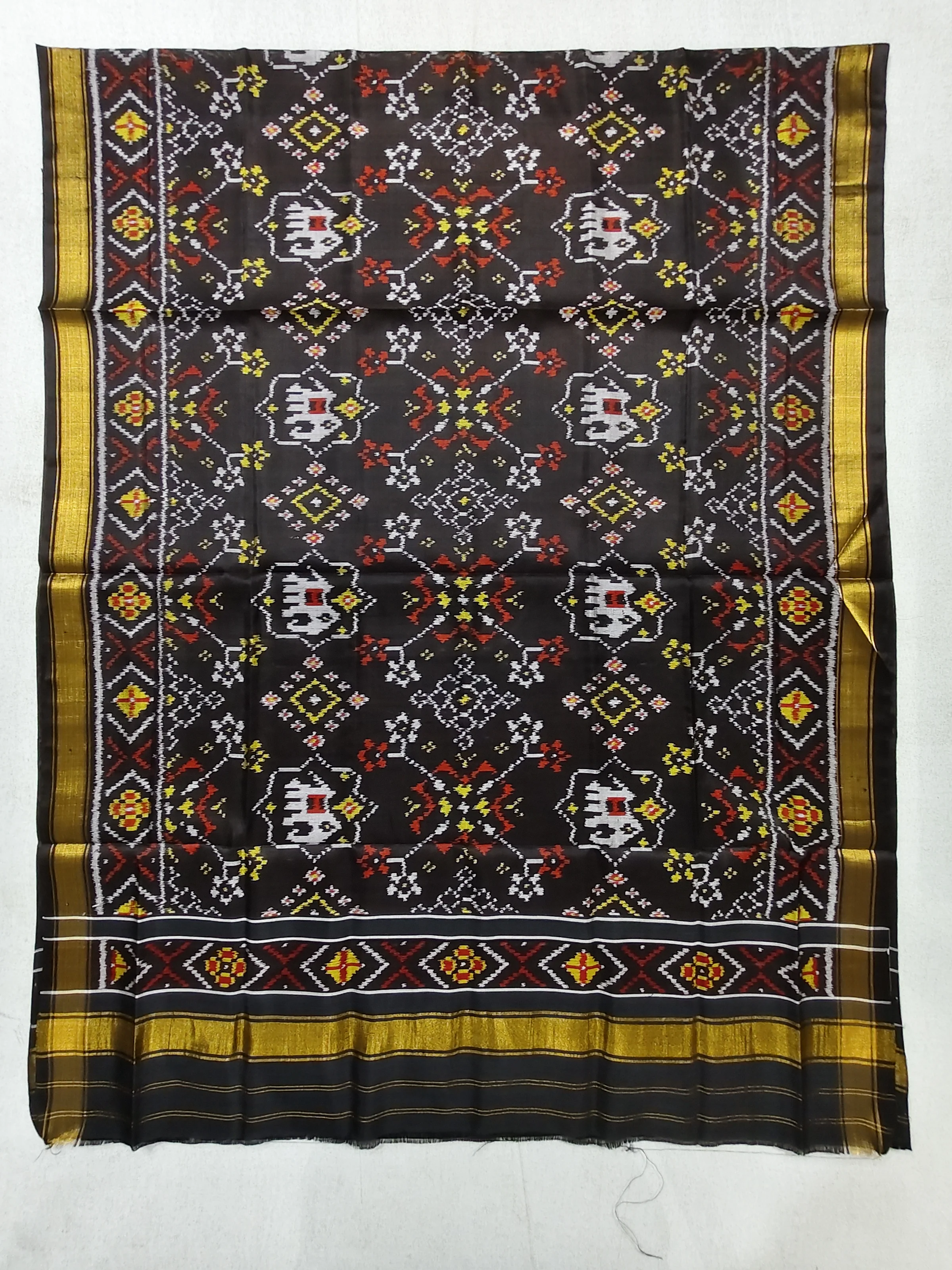 Black Navratan Single Ikat Dupatta with Animal Motifs