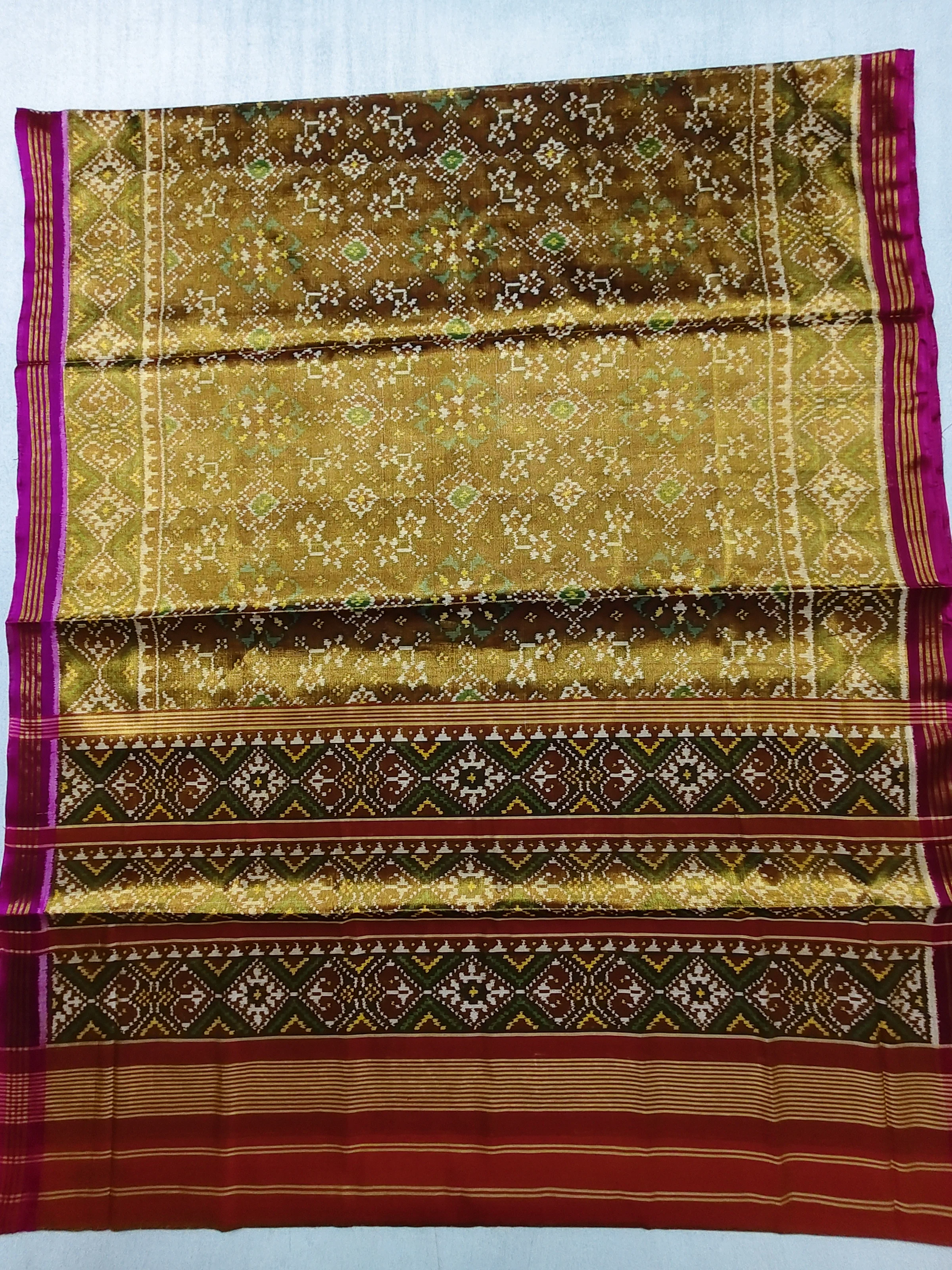 Tissue Patola Saree with Red Navratan Motifs and Selari Border