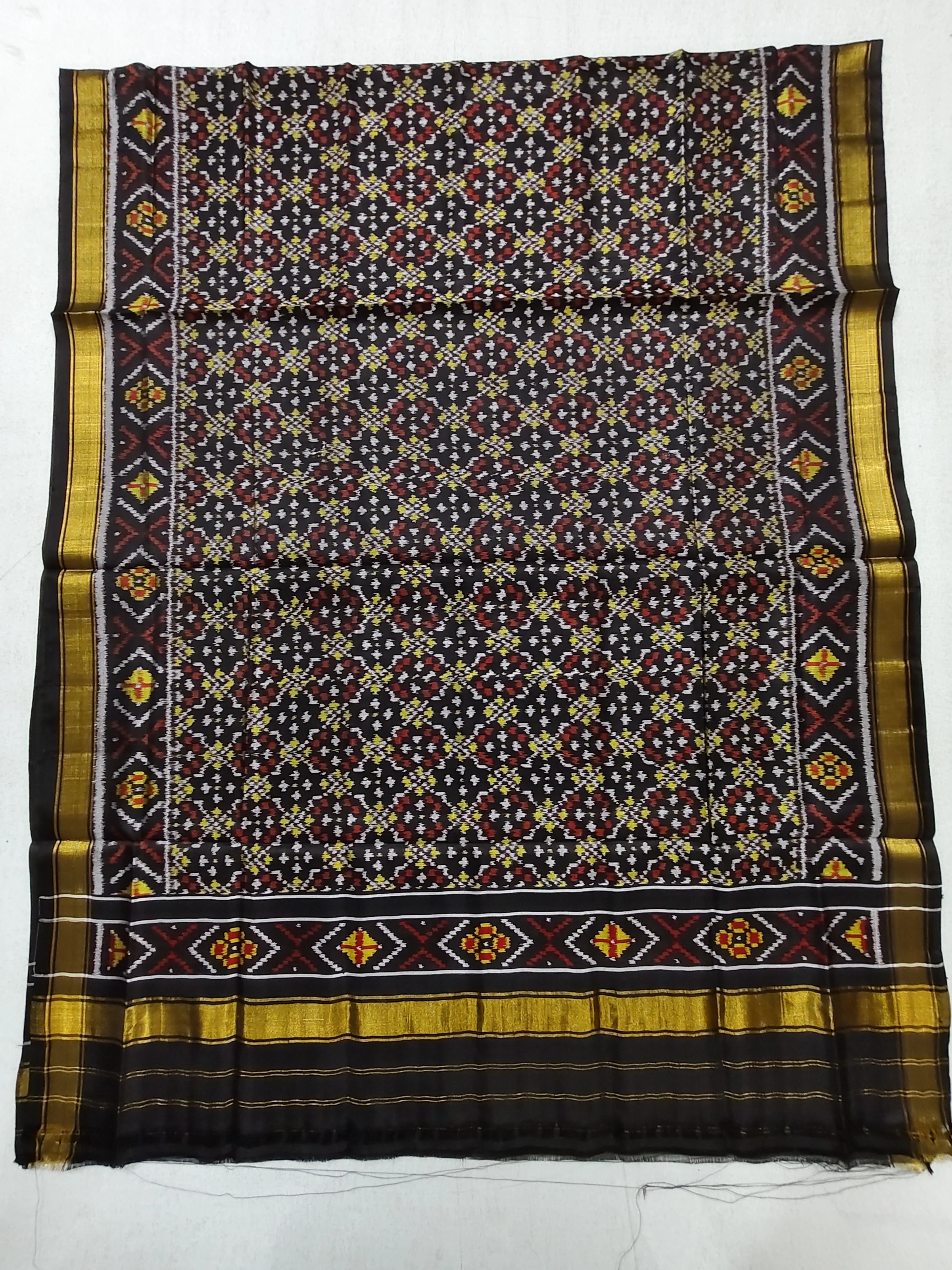 Black Buttonful Bhat Single Ikat Dupatta for Dress