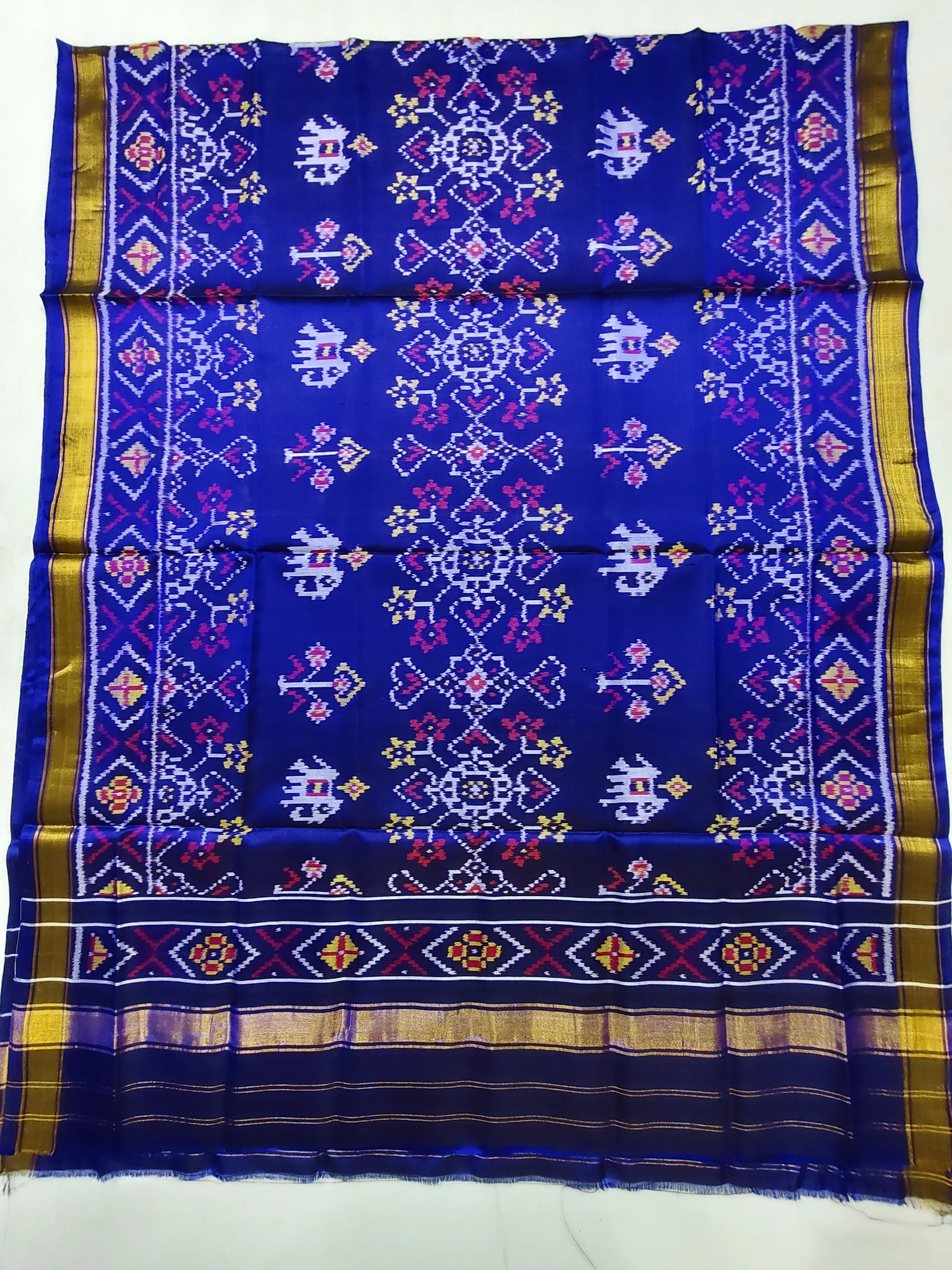 Deep Royal Blue Navratan Manekchowk Single Ikat Dupatta with Animal Motifs