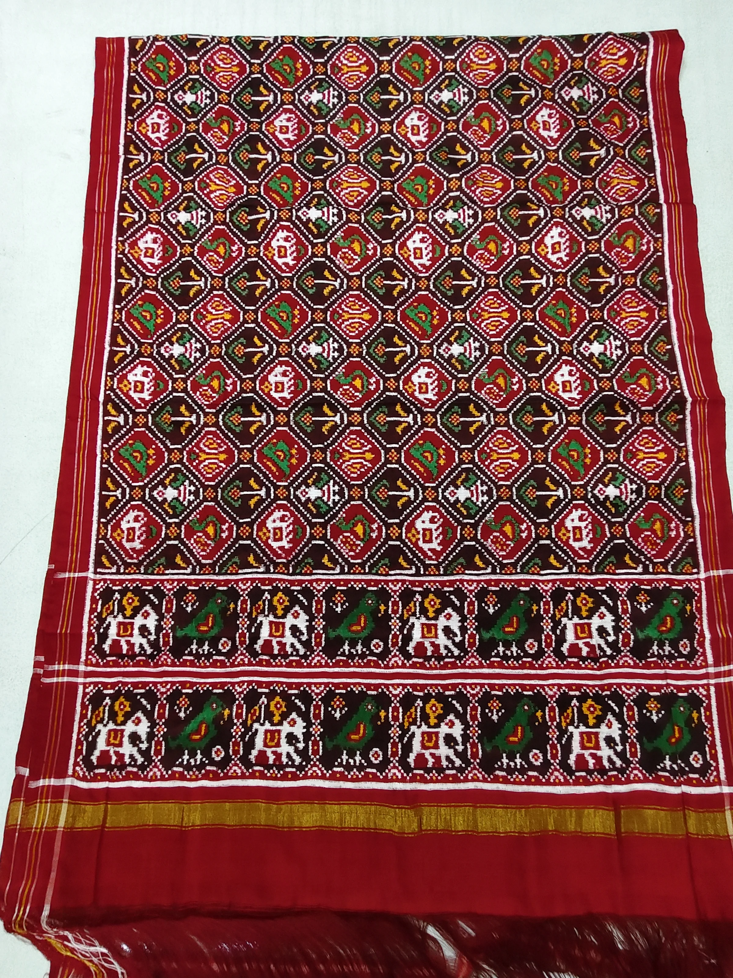 Hathi Popat Pallu Nanu Narikunj Double Ikat Dupatta for Chaniya Choli