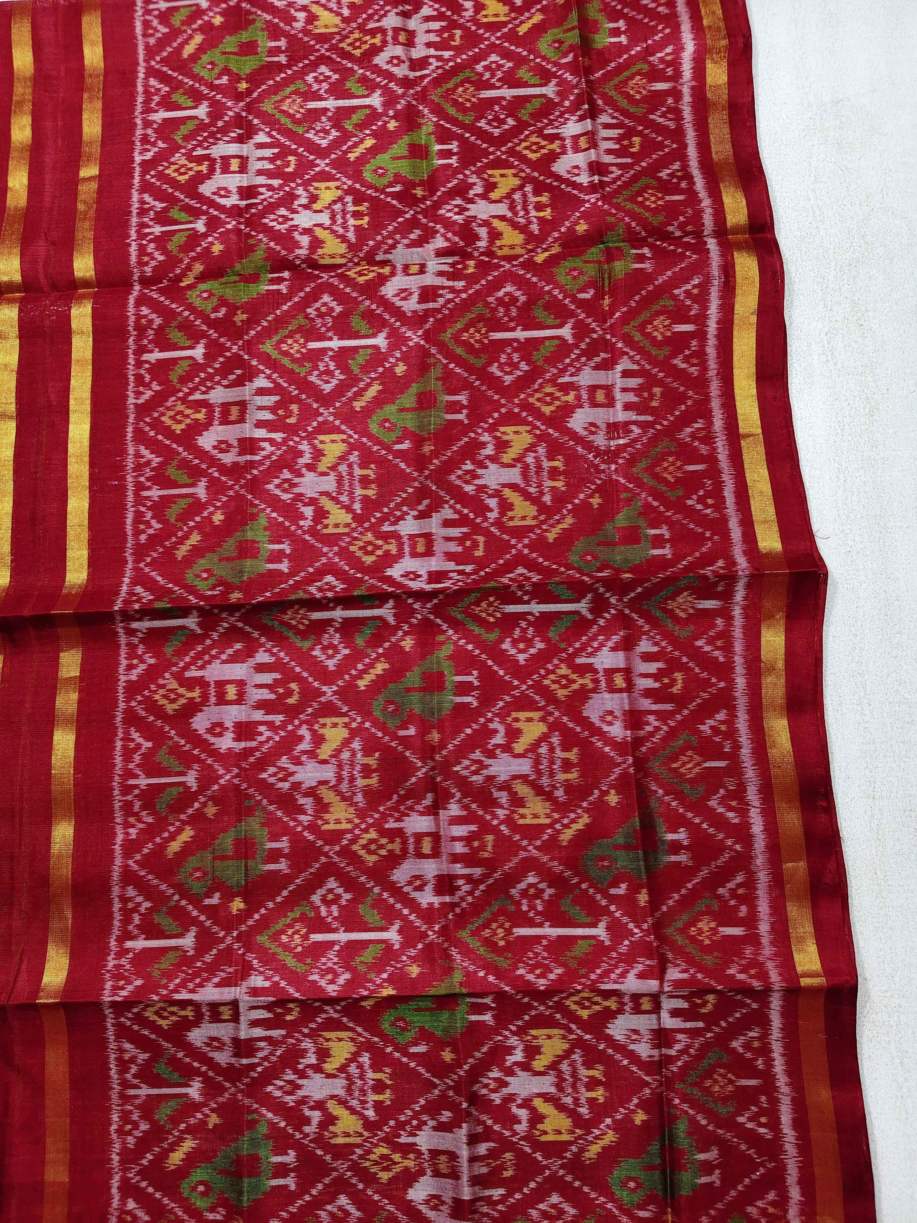 Red Nanu Narikunj Single Ikat Silk Stole