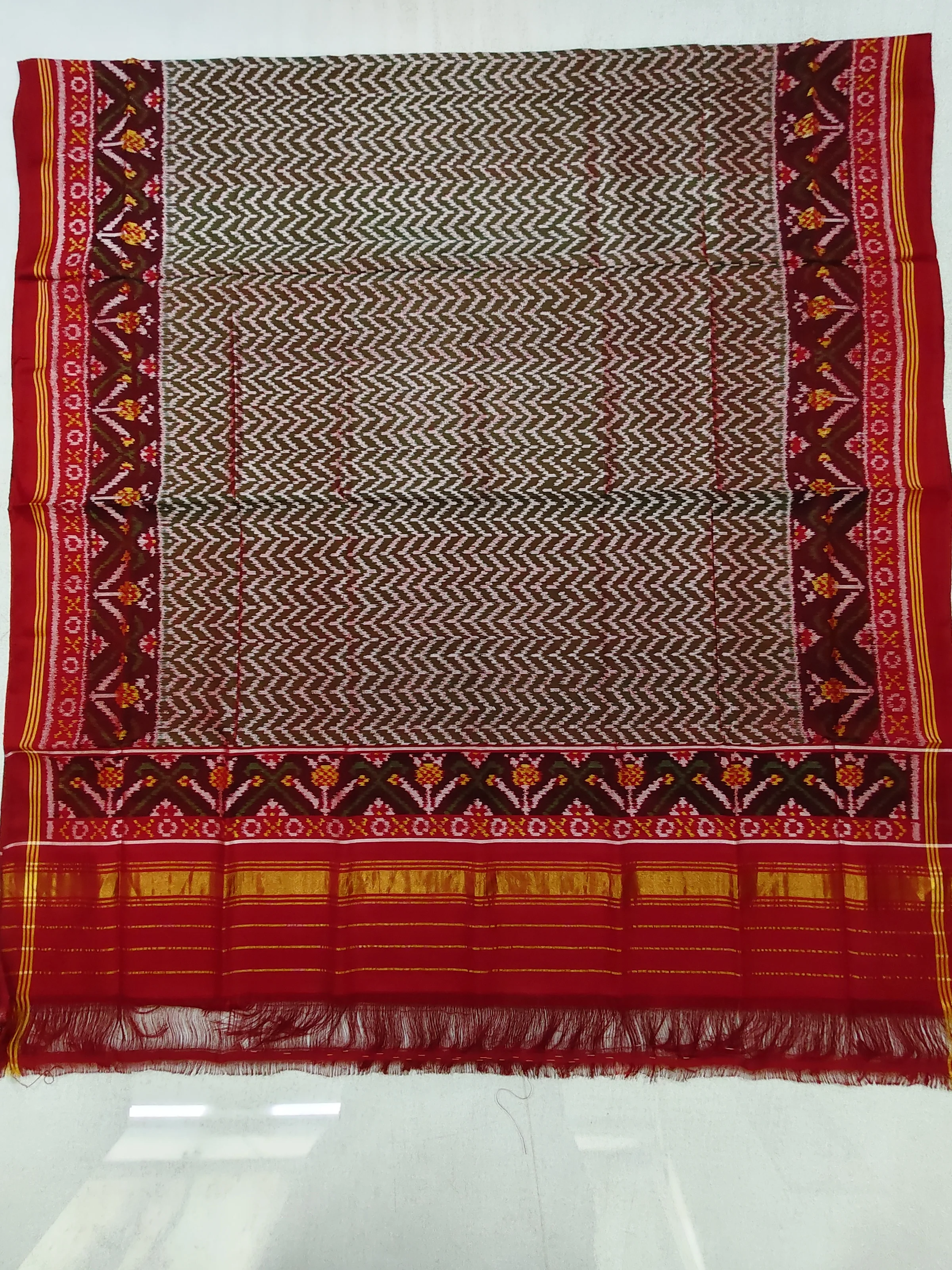 Red Green Lehariya Semi Ikat Dupatta for Chaniya Choli
