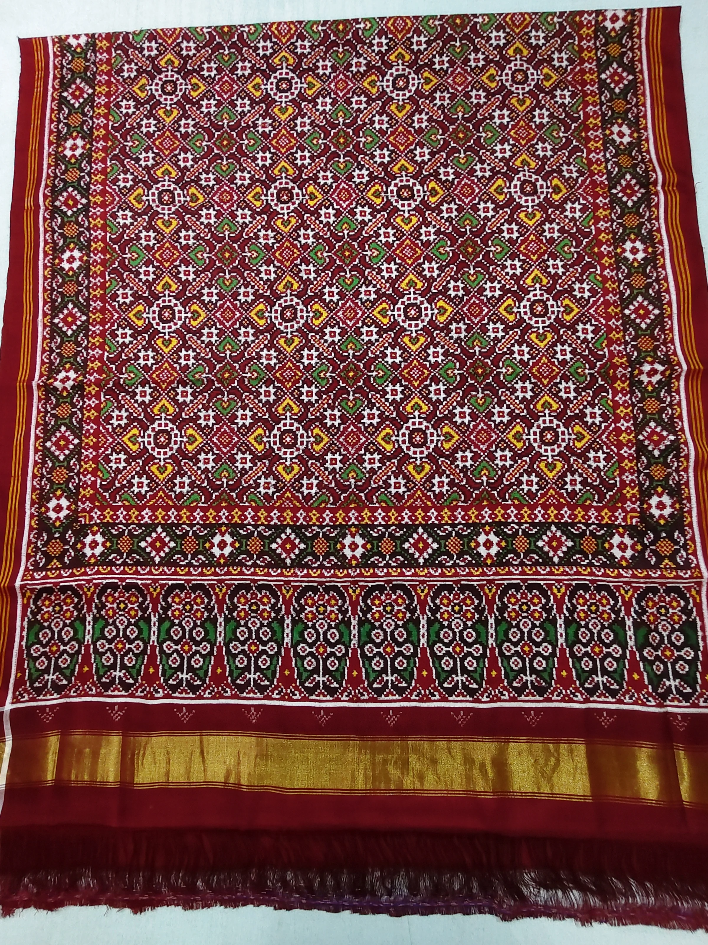Red Maroon Ratanchowk Rudraksh Border Voragaji Manekchowk Double Ikat Patola Saree