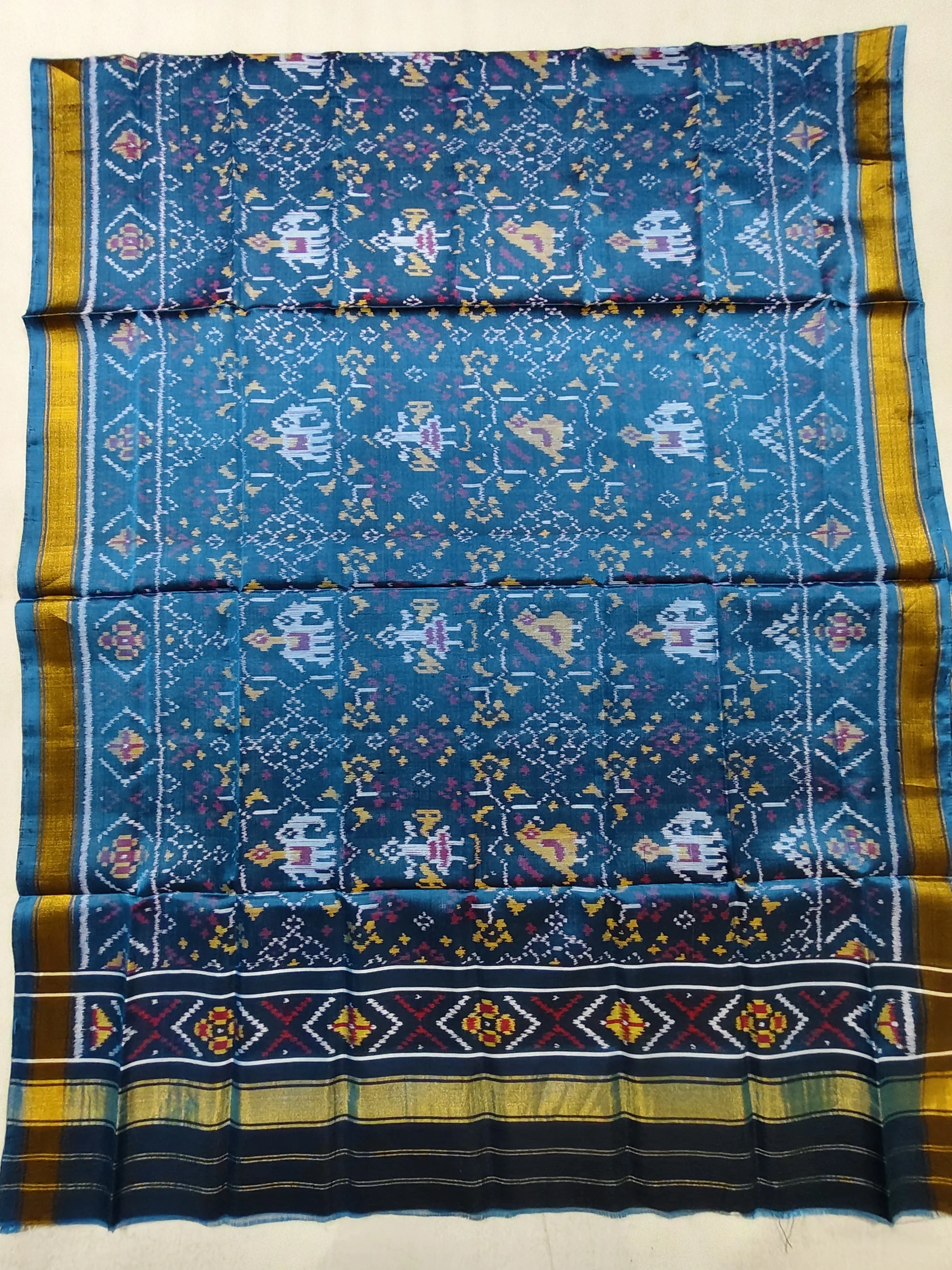 Morpich Navratan Single Ikat Dupatta with Animal Motifs