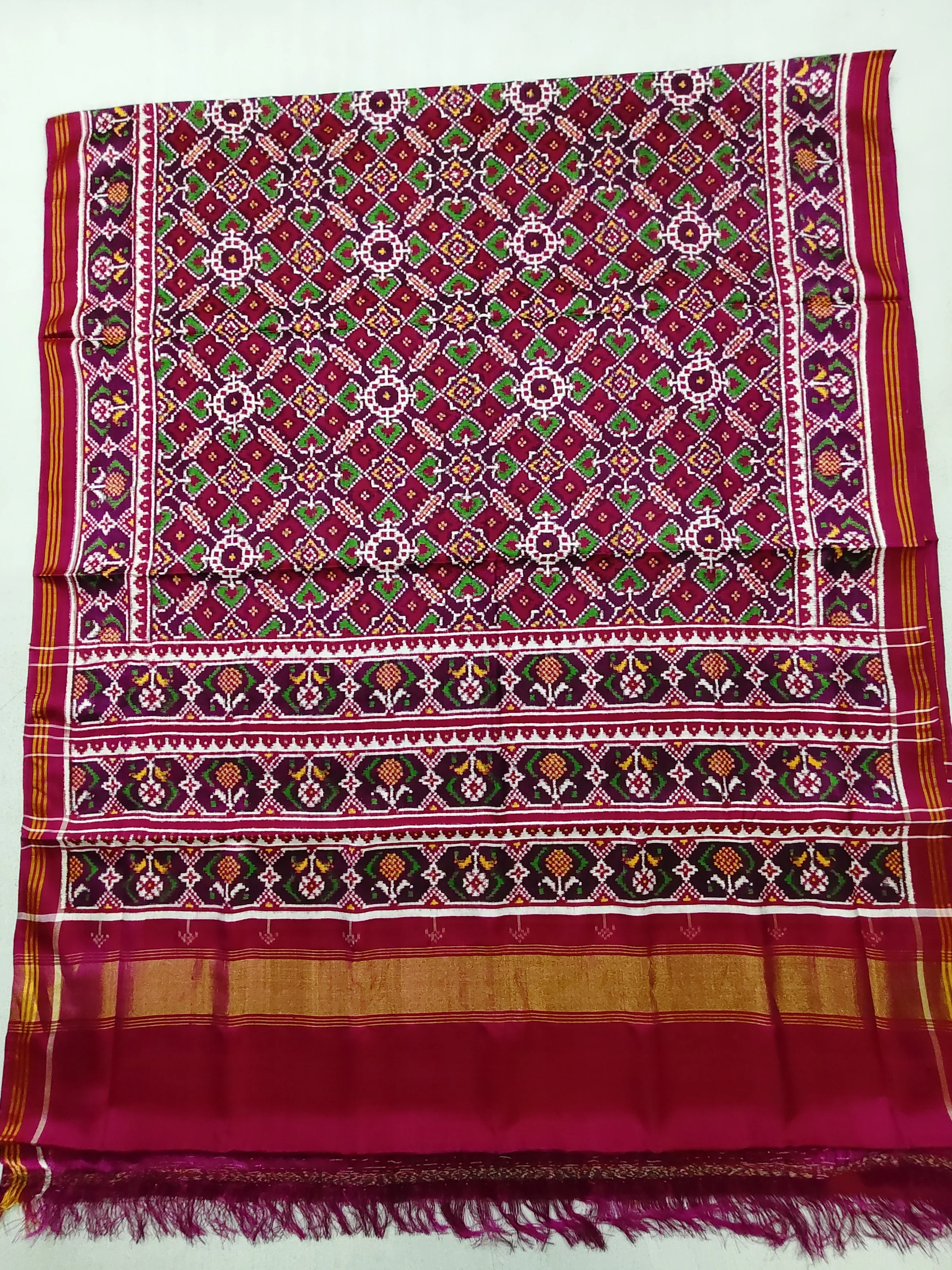 Beet Pink Double Ikat Patola Saree with Ghughra Border & Manekchowk Motifs