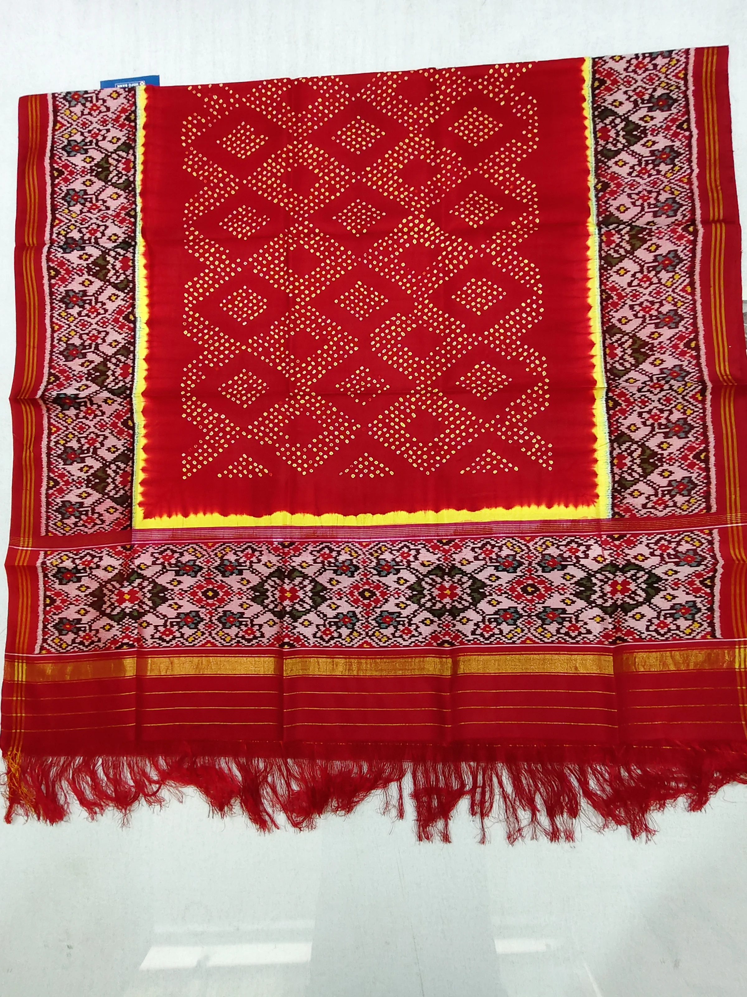 Red Bandhej Patola Single Ikat Chaniya Choli Dupatta 8 Ply Silk