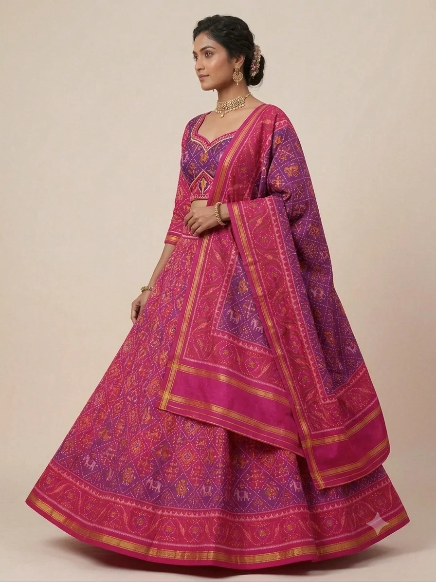 Pink Triful Border Nanu Narikunj Motifs Single Ikat Dress Material Set