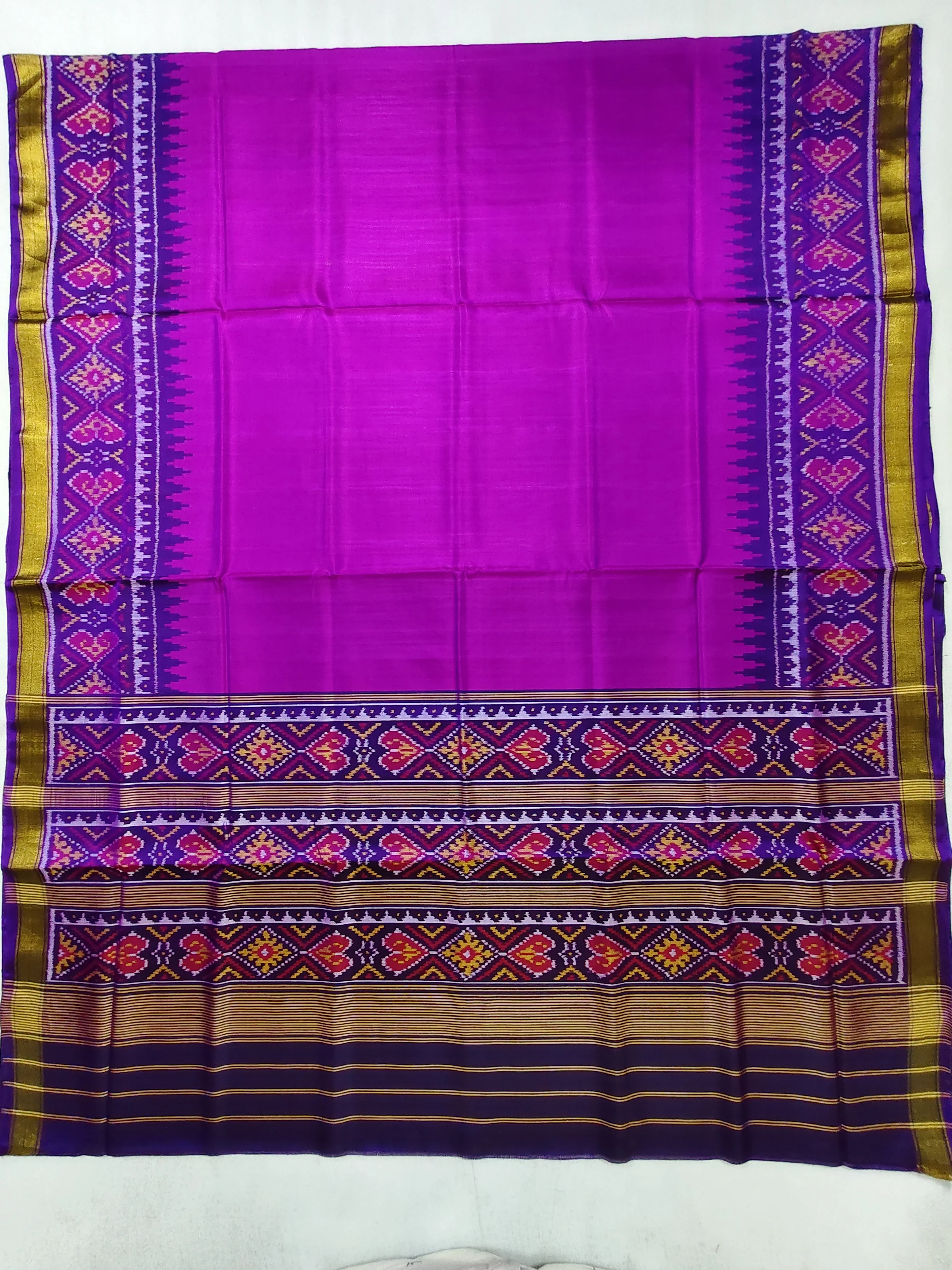 Purple Selari Border Pink Plain Gala Single Ikat Patola Saree with Blouse Piece (6 Ply Silk)