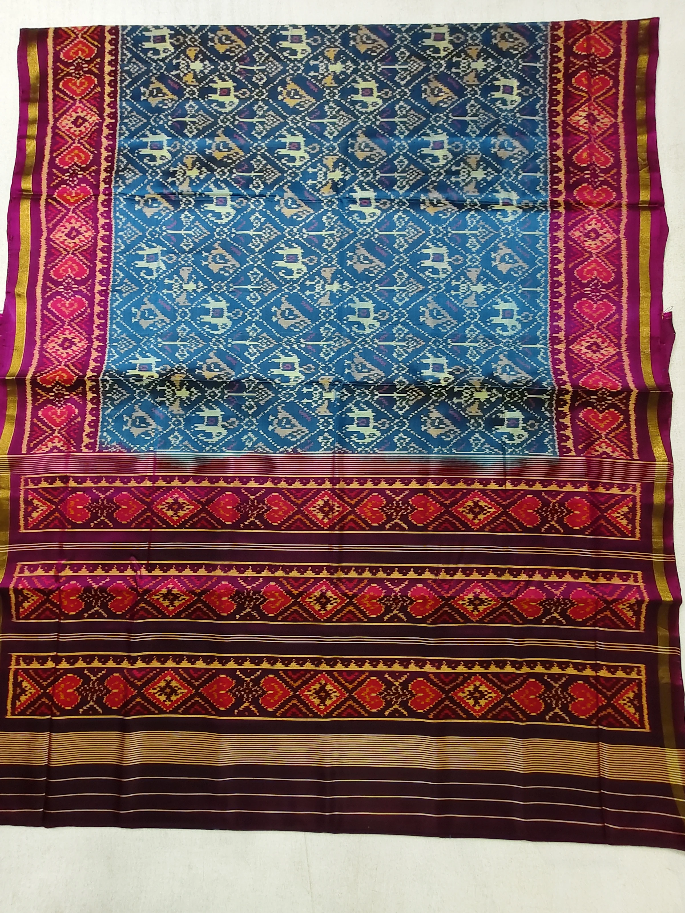 Purple Selari Border Morpich Nanu Narikunj Motifs Single Ikat Patola Saree with Blouse Piece (6 Ply Silk)